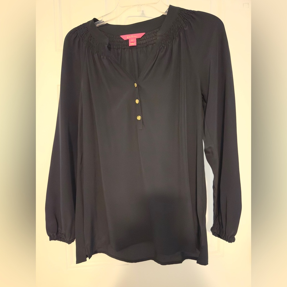 Lilly Pulitzer Black Silk Elsa Blouse XS Like New - Picture 11 of 16